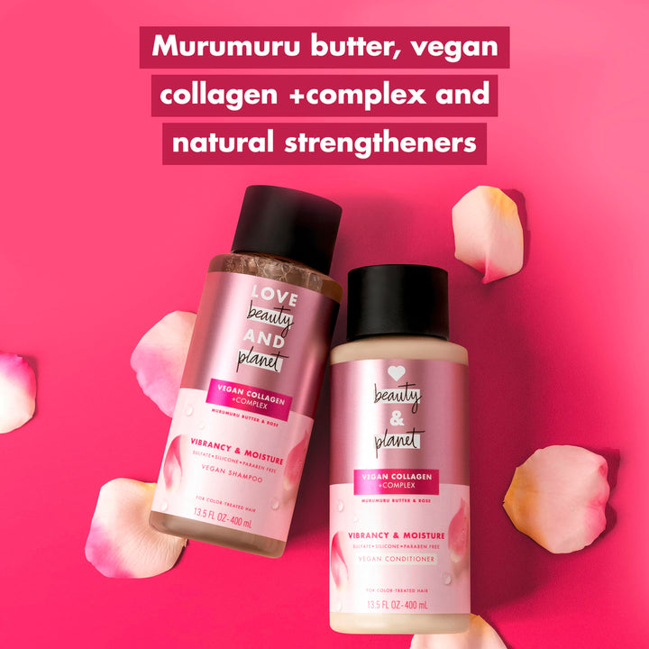 Love Beauty and Planet Shampoo & Conditioner Murumuru Butter & Rose 2 Count for Color-Treated Hair Shampoo and Conditioner Silicone Free, Paraben Free and Vegan 13.5 oz