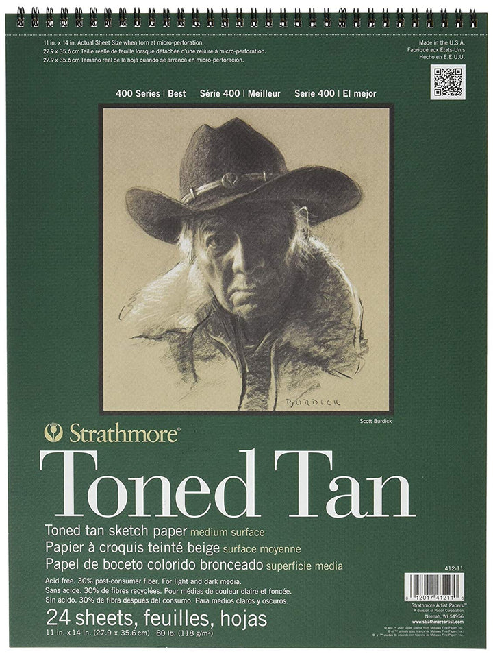 400 Series Sketch Pad, Toned Tan, 11x14 inch, 24 Sheets - Artist Sketchbook for Drawing, Illustration, Art Class Students