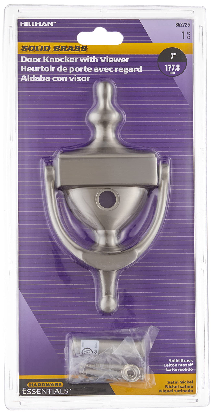 852725 Satin Door Knocker, 7, Nickel with Viewer