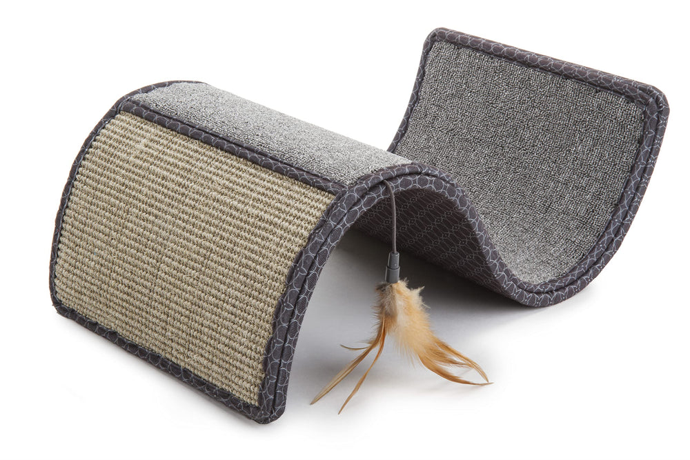 Scratch Scroll Sisal & Carpet Cat Scratcher with Feather Toy - Gray, Single Wide
