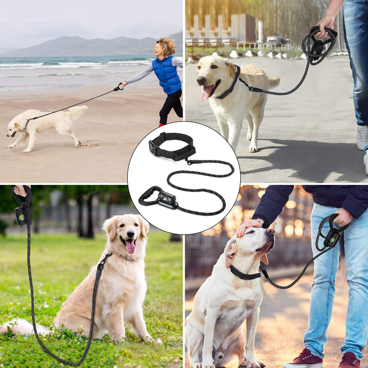 Reflective Black Dog Leash & Collar Set, 5 ft Dog Leash for Heavy Duty with Waste Bag Dispenser & Adjustable Dog Collar for Large & Medium Dogs, Suitable for Training, Hiking, Walking & More