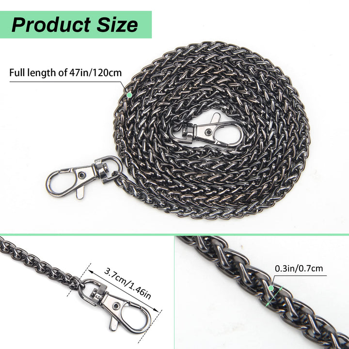 Women's Handbag Chain (Black) Metal, Fashion, Cross-Body, Shoulder, Removable, Chain Strap, 120cm, Gold, Silver Buckle, Handbag Making Supplies