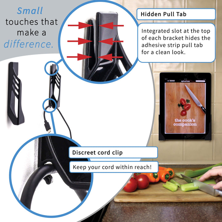 Koala Tablet Wall Mount: Universal Damage-Free Adhesive Wall Dock for iPads, iPad Airs, Galaxy Tabs and Other Tablets (Black Version)