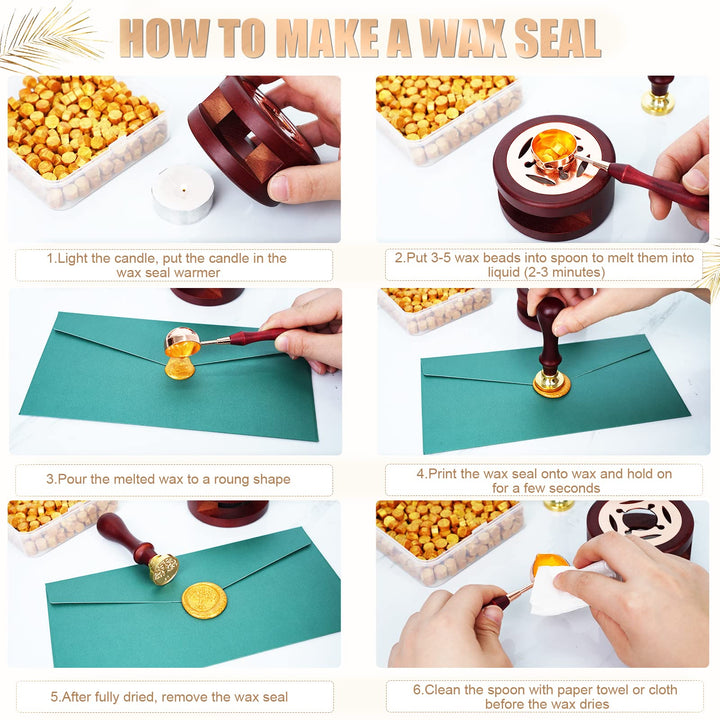 Wax Seal Stamp Kit, 357Pcs Wax Sealing Sets with Wax Beads, Seal Stamp, Wax Seals Warmer, Spoon, Candles, Wax Seal Kit for Christmas Vintage Envelopes Letters Mailing Crafts Gift (Gold)