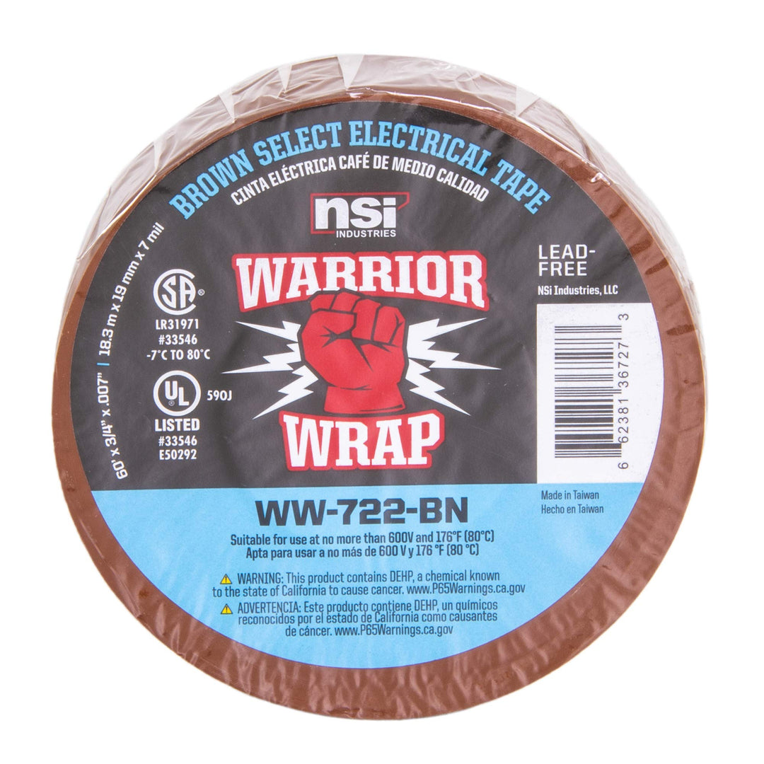 WarriorWrap Select 3/4 in. x 60 ft. 7 mil Vinyl Electrical Tape, Brown