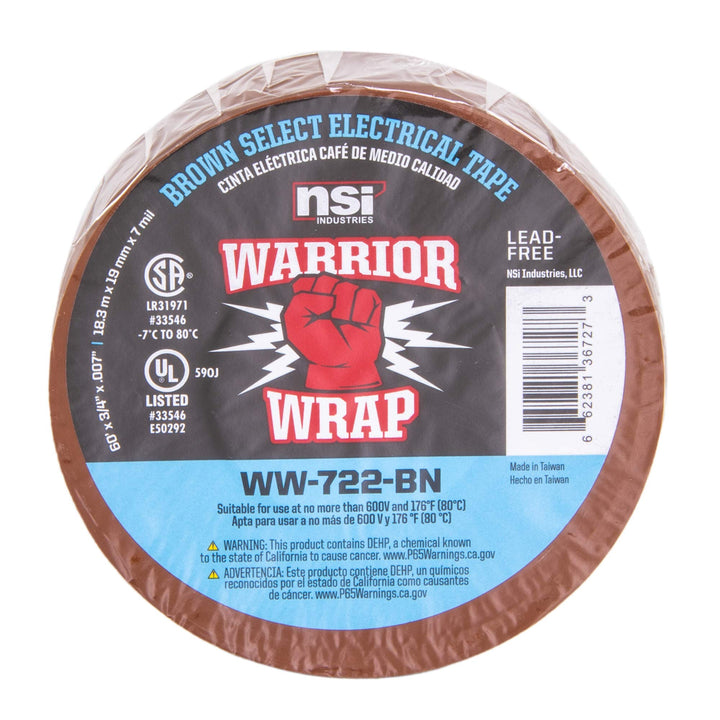 WarriorWrap Select 3/4 in. x 60 ft. 7 mil Vinyl Electrical Tape, Brown
