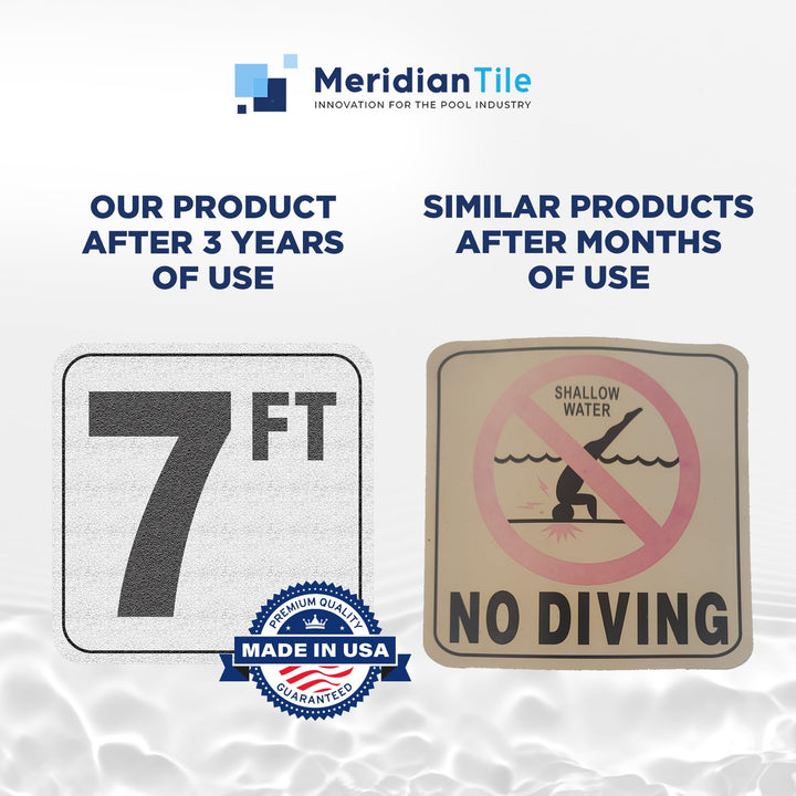 , 7FT Pool Depth Markers, 6x6 Inches Vinyl w/ 4 Font Pool Stickers, Swimming Pool Number Markers, Pool Safety Signage, Adhesive Pool Depth Markers Stickers for Decks, Made in USA