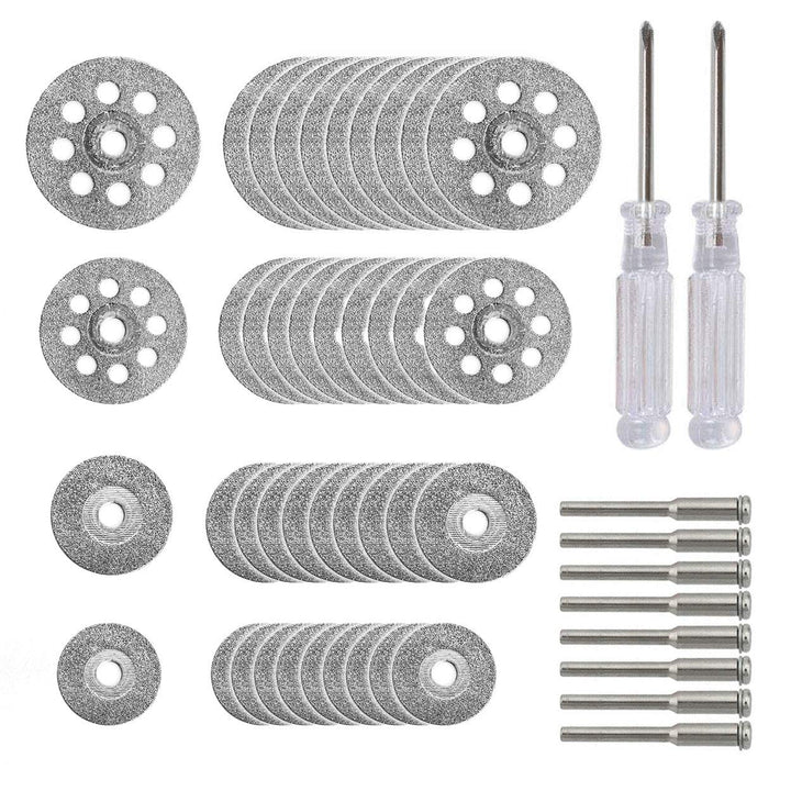 40 Pcs Diamond Cutting Wheel Kit (25mm/22mm/18mm/16mm Each 10), with 8pcs 3mm Mandrel and 2pcs Cross Screwdriver for Rotary Tool Cutting Gem Stones, Glass, Ceramics