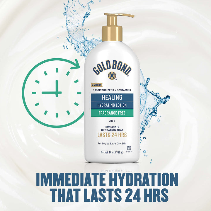 Fragrance Free Healing Hydrating Lotion, 14 oz., With Aloe, Immediate 24-Hour Hydration