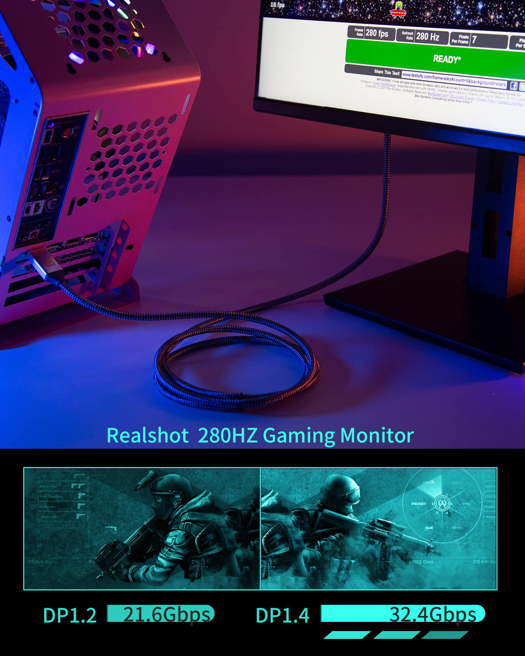 390HZ 10FT 3M Dp Displayport Cable 1.4 4K 144Hz, 2K 240HZ 280Hz to Display Port Cable 6Ft 8K UHD TV,PC Gaming Monitor VESA E-Sports HDR 10 32.4GB HDCP2.2 FREESYNC G-SYNC Expand (Silvery,6.56Ft)