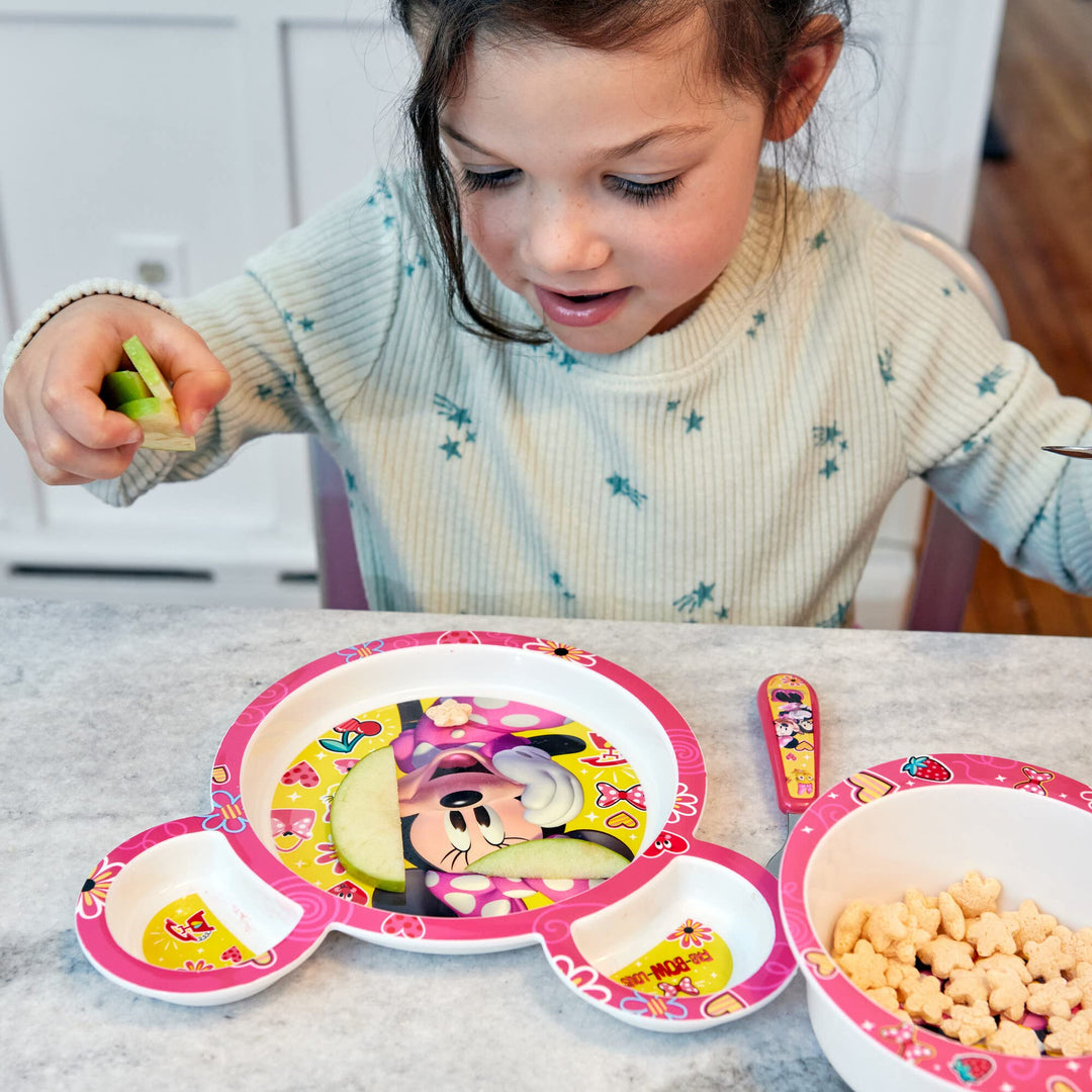 Disney Minnie Mouse Dinnerware Set - Toddler Plates and Toddler Utensils- 4 Piece Set