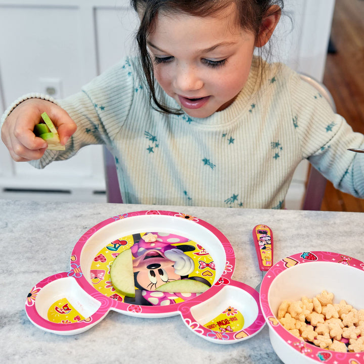 Disney Minnie Mouse Dinnerware Set - Toddler Plates and Toddler Utensils- 4 Piece Set
