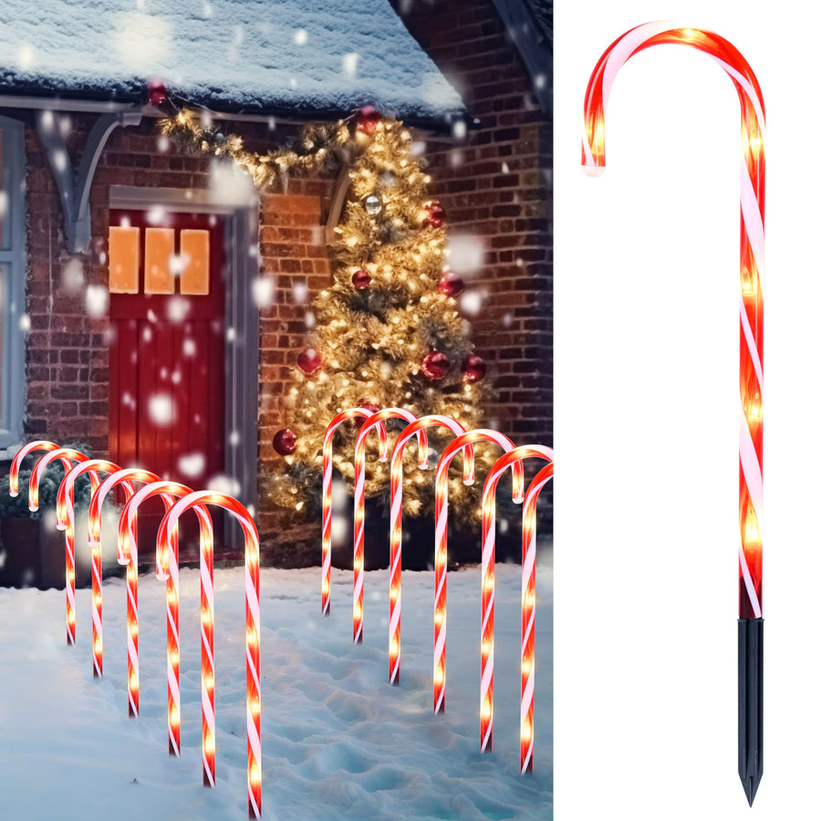 23 Christmas Candy Cane Pathway Markers Lights, Set of 12 Christmas Pathway Lights with White Lights for Indoor and Outdoor Christmas Decorations