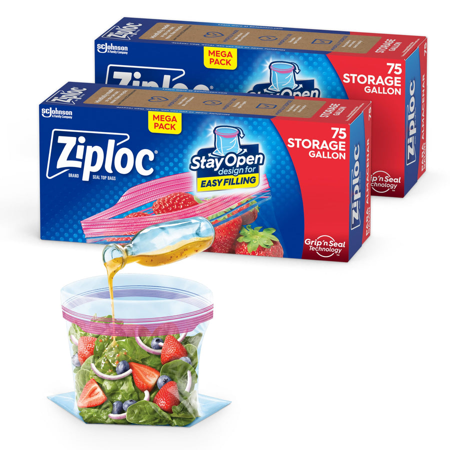 Gallon Food Storage Bags, Stay Open Design with Stand-Up Bottom, Easy to Fill, 150 Bags Total
