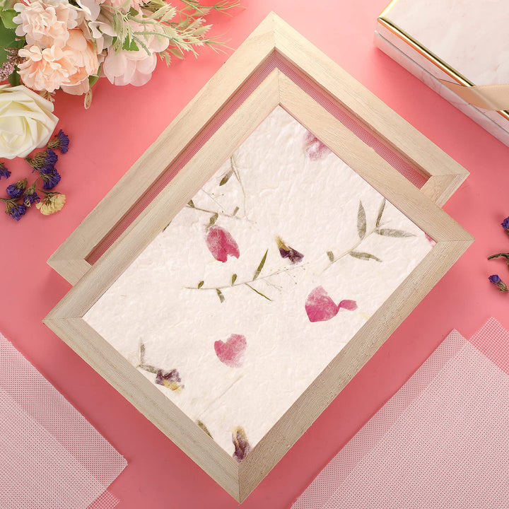 12 Pieces Paper Making Kit, 2 Size Wooden Paper Making Mould Frame Paper Making Screen Paper Making Mould Dried Flowers, Sponge with Replace Mesh Cloth for DIY Paper Craft