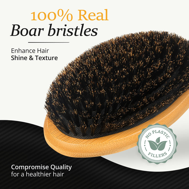 Soft Bristle Brush Set for Men - Hairbrush for Thin, Normal and Short Hair, Wooden Comb, 2 Palm Brushes & Travel Bag Included