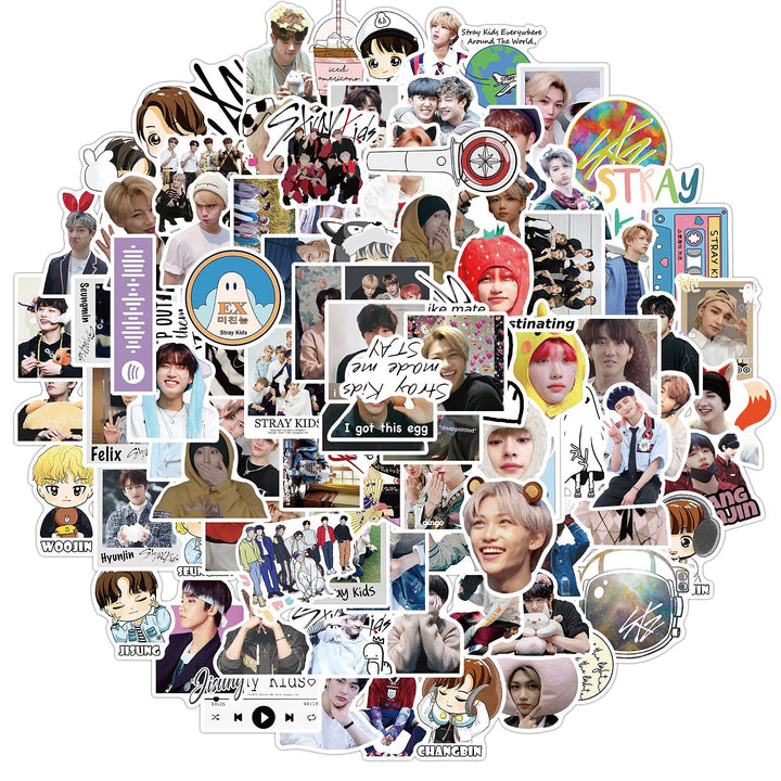 Stray Kids Cute Kpop Stickers Waterproof 100pcs, Korean Singer Stickers for Teens Laptop Luggage Travel Case Phone Water Bottles Car Scrapbook Bike Guitar Bumper