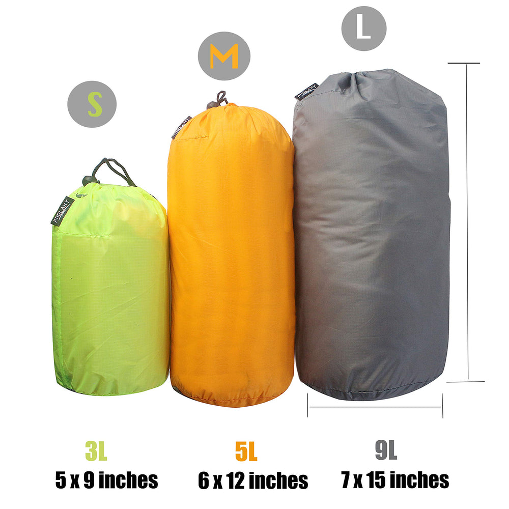 Stuff Sack Set 3-Pack (3L&5L&9L), Ultralight Ditty Bags with Dust Flap for Traveling Hiking Backpacking …