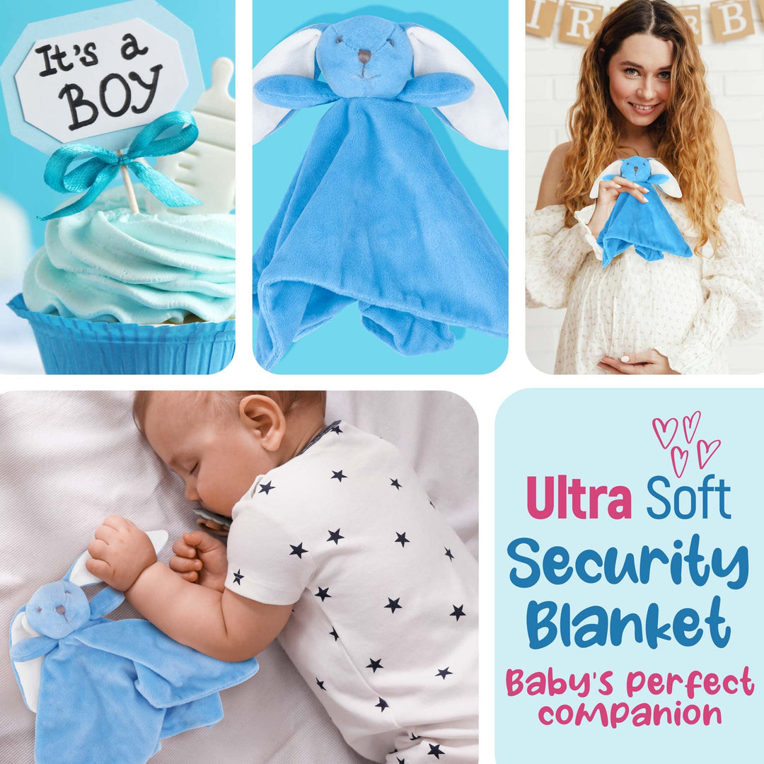 Baby Towels with Hood Newborn Gift Set - Gentle & Soft Baby Bath Towels Hooded w/Washcloths, Mittens, Brush, & Ultra Soft Security Blanket, Infant Hooded Towels for Baby Girl & Boy, Blue