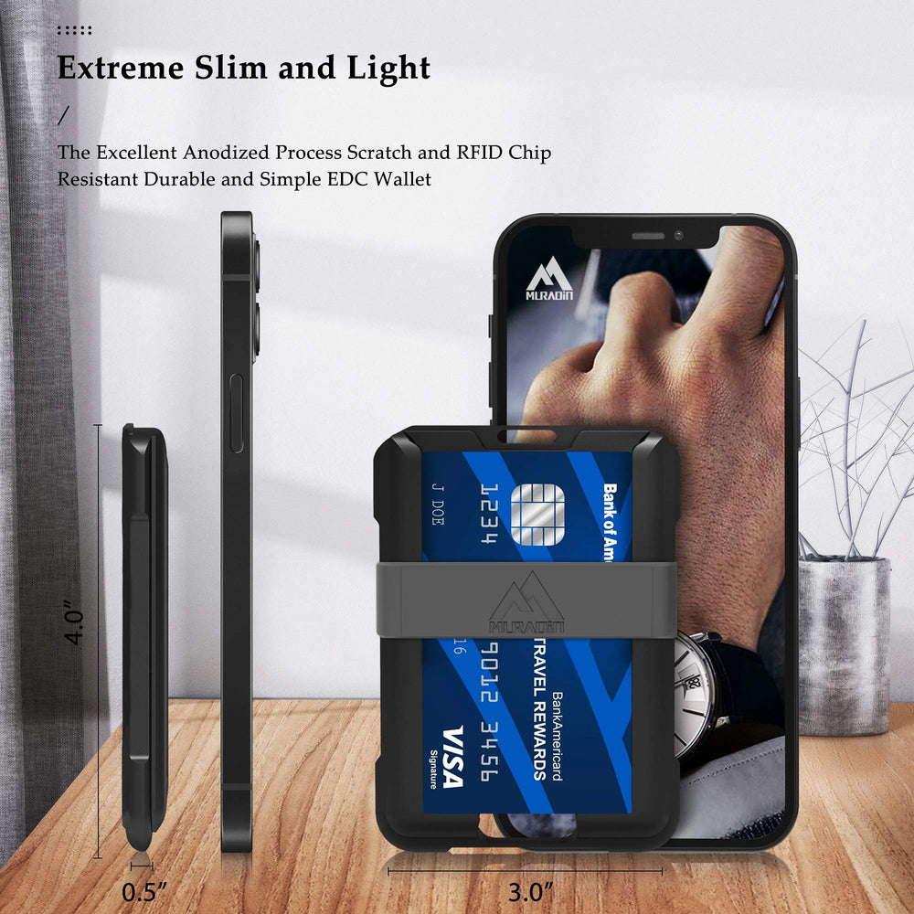Black Aluminum Wallet for ID – Metal Card Holder RFID Wallets – Minimalist Cards Case for Men