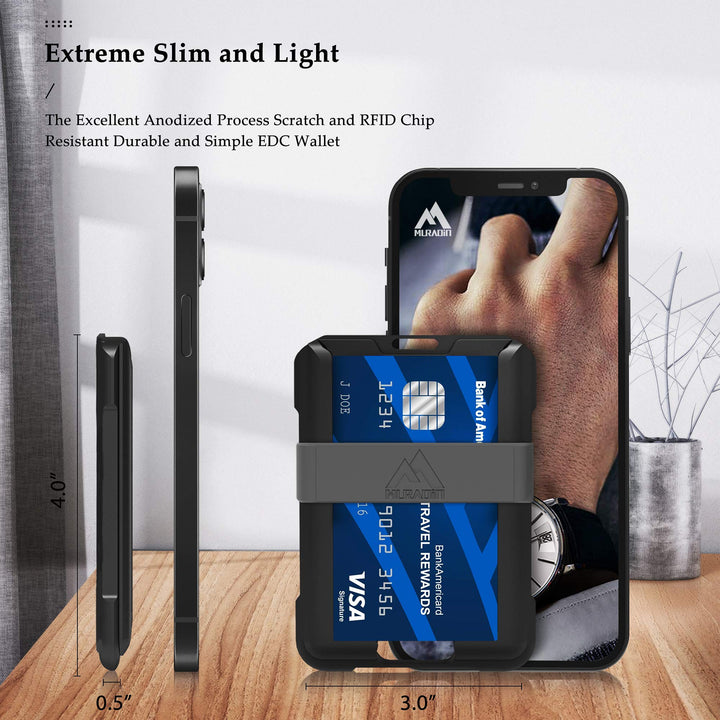 Black Aluminum Wallet for ID – Metal Card Holder RFID Wallets – Minimalist Cards Case for Men