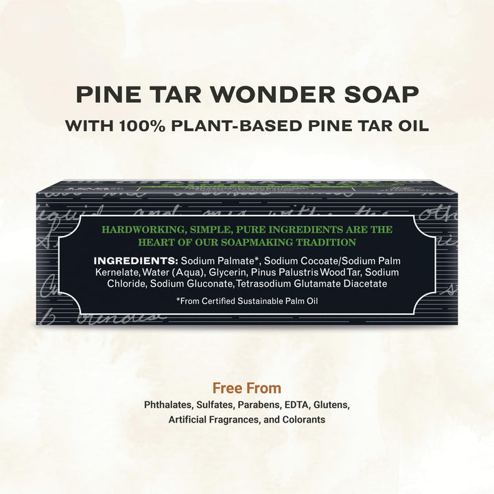 Pine Tar Bar Soap for Men- Made With 100% Plant-Based Pine Tar Oil, 3 in 1 Cleanser Deodorizer and Moisturizer, Dermatologist Tested, Safe for Sensitive Skin, 3.25 Oz, 6 Pack