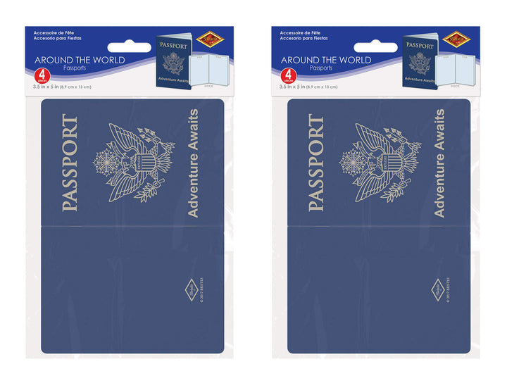 Set of 8 Around The World Passports, Global Adventure Travel Party Favors, Made In USA Since 1900