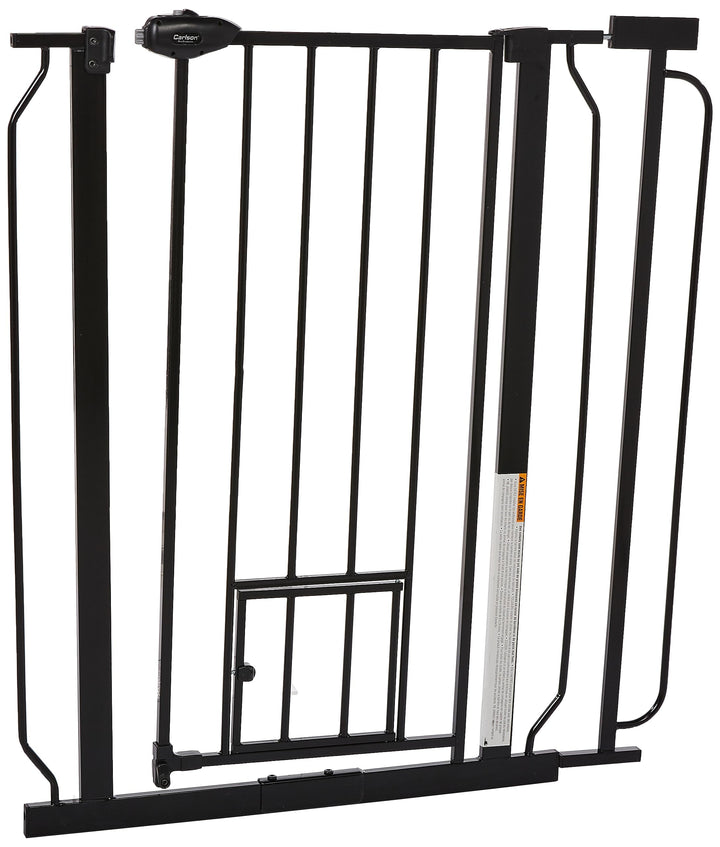 Carlson Extra Tall Walk Through Pet Gate with Small Pet Door, for Openings 29-39 Wide,Includes 4-Inch Extension Kit, 4 Pack Pressure Mount Kit and 4 Pack Wall Mount Kit, Black