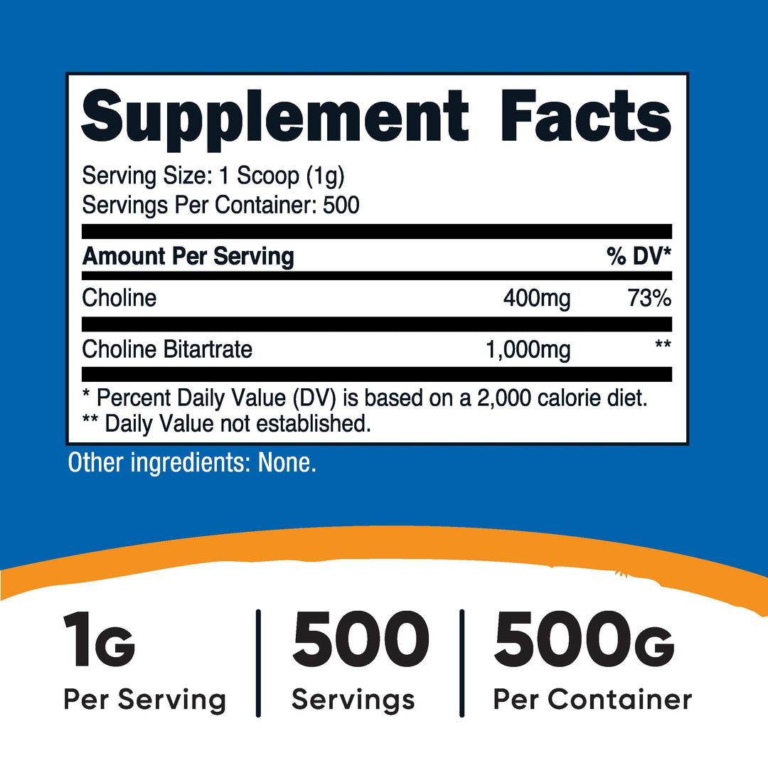 Pure Choline Bitartrate Powder 500 Grams