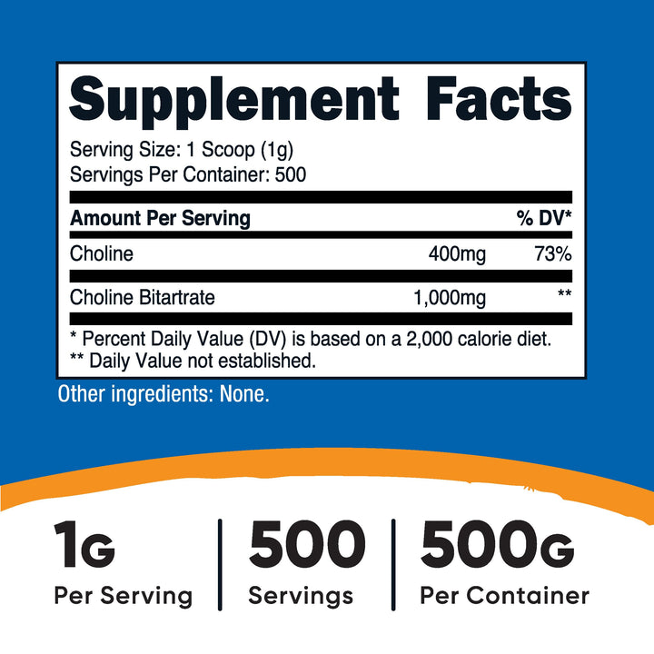 Pure Choline Bitartrate Powder 500 Grams