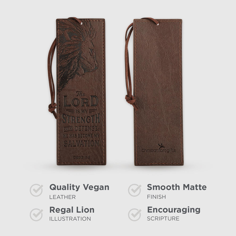 Faux Leather Bookmark The Lord is My Strength Exodus 15:2 Bible Verse, Brown