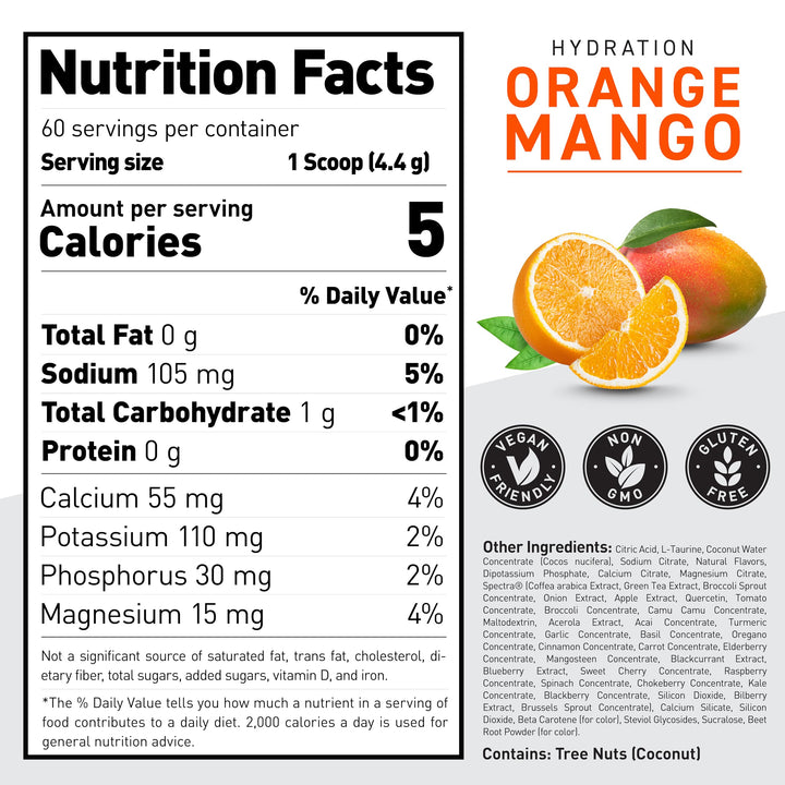 Electrolyte Hydration Powder | Hydracharge Orange Mango | Sports Drink for Men and Women | Pre, Post, Intra Workout Supplement | 60 Servings