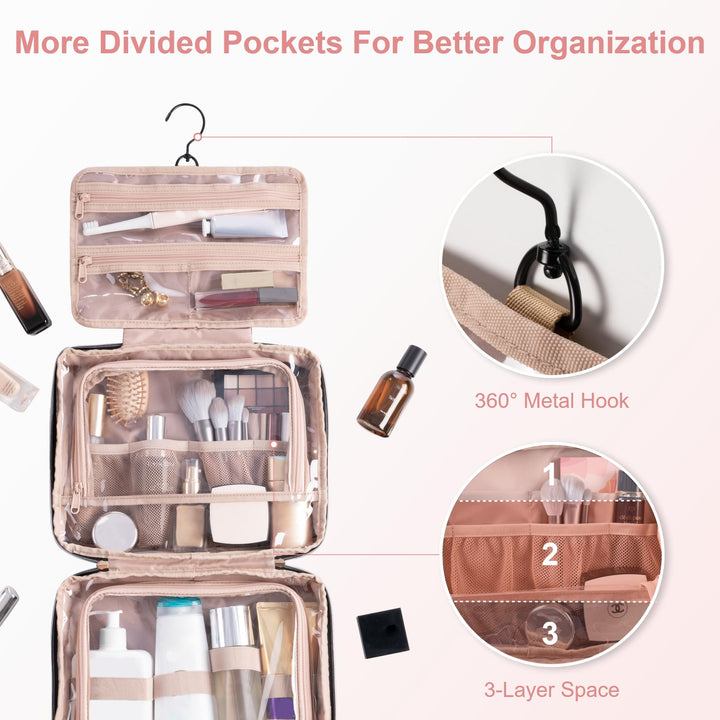 Hanging Travel Toiletry Bag for Women Traveling With Leakproof Compartment Makeup Cosmetic Organizer Dopp Kit Travel Accessories Essentials Must Have
