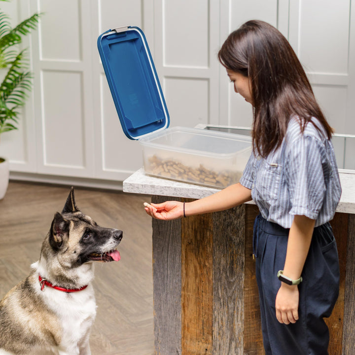 USA Airtight Dog Food Storage Container, Up to 11 lbs, Dog Cat Bird and Other Pet Food Treats Storage Bin, Dog Cat Wet Food Cans, Keep Fresh, BPA Free, Stackable, Navy