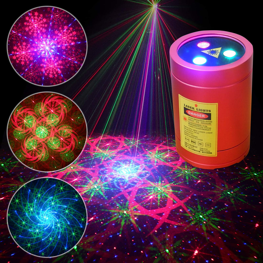 Mini Party Laser Lights Show Portable RGB 32 Patterns Music Activated Led Lights for Party Family School DJ Party Festival Birthday Gift Outdoor Travel Garden Forest Camping New Year Decoration