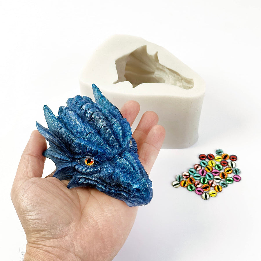 Dragon Head Mold Resin 3D Large Dragon Silicone Molds for Epoxy Resin, Fondant Cake Decorating, Soap, Candle, Concret, Cement, Polymer Clay (with 20 Pairs Dragon Eyes)