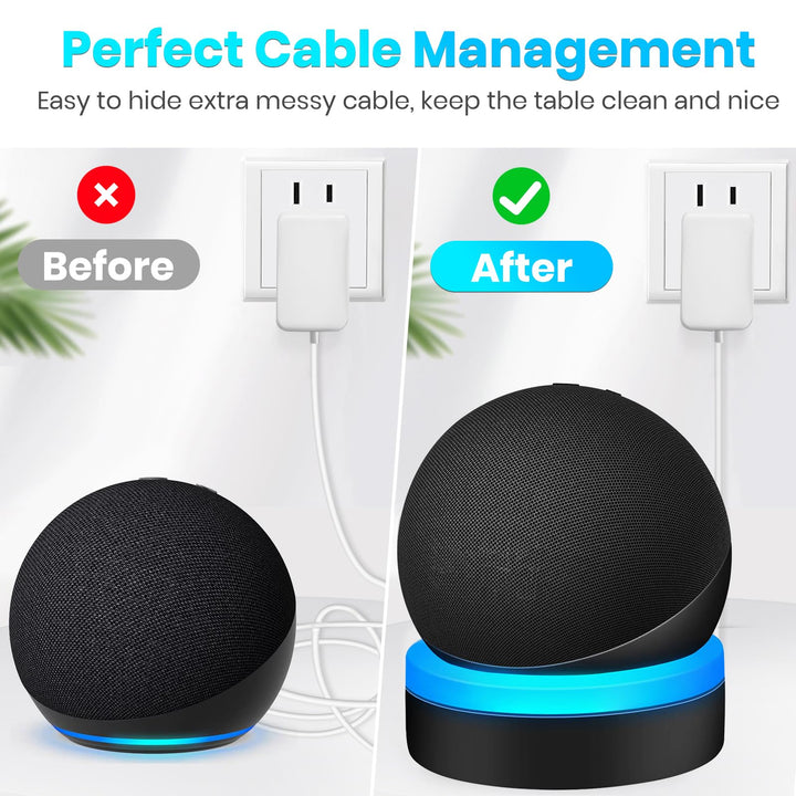 Table Holder for Echo Dot 4th/5th Generation, Desktop Stand Mount for Echo Dot 4th/5th Gen, Base Bracket with Light Guide, Dot Accessories with Built-in Cable Management, Black