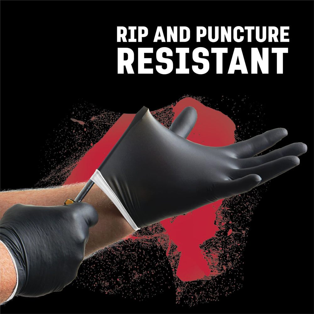 Industrial Nitrile Gloves, Chemical Resistant Disposable Black Gloves, Latex-Free, Powder-Free, Textured Grip, Heavy Duty Two-Layer Protection, 6 mil, One Size Fits Most, 100 Count