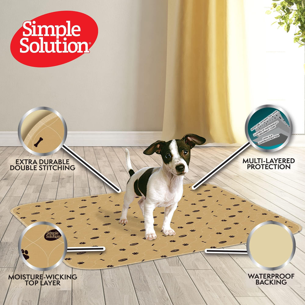Large Washable Puppy Pad | Reusable Dog Pee Pad | Absorbent and Odor Controlling | 30x32 Inches, 2 Count, Black & Beige