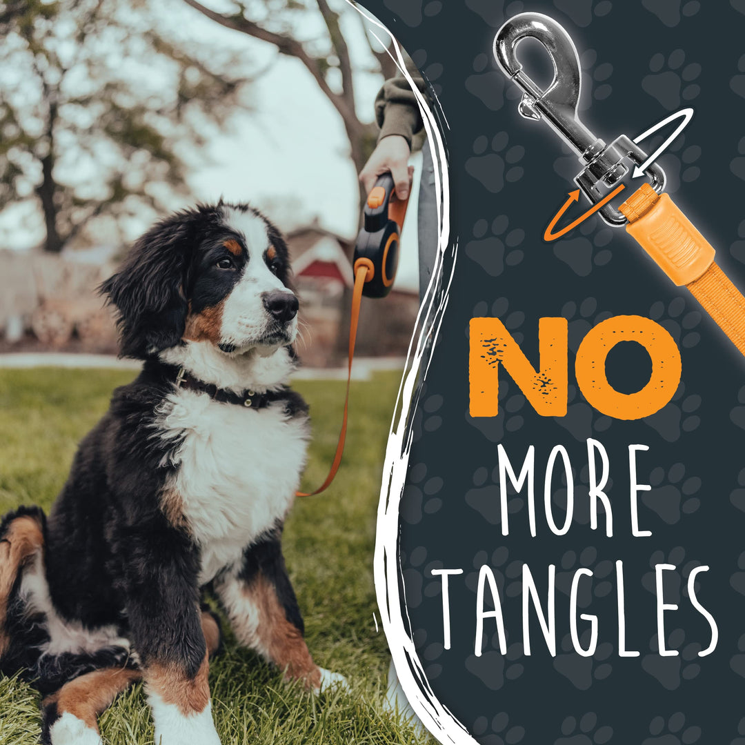 Retractable Dog Leash 2.0 - Auto-Locking Button for The Control When You Need - Stainless Steel Coil for Smooth Retraction - Super Reflective Ring for Nighttime Visibility - No More Tangle