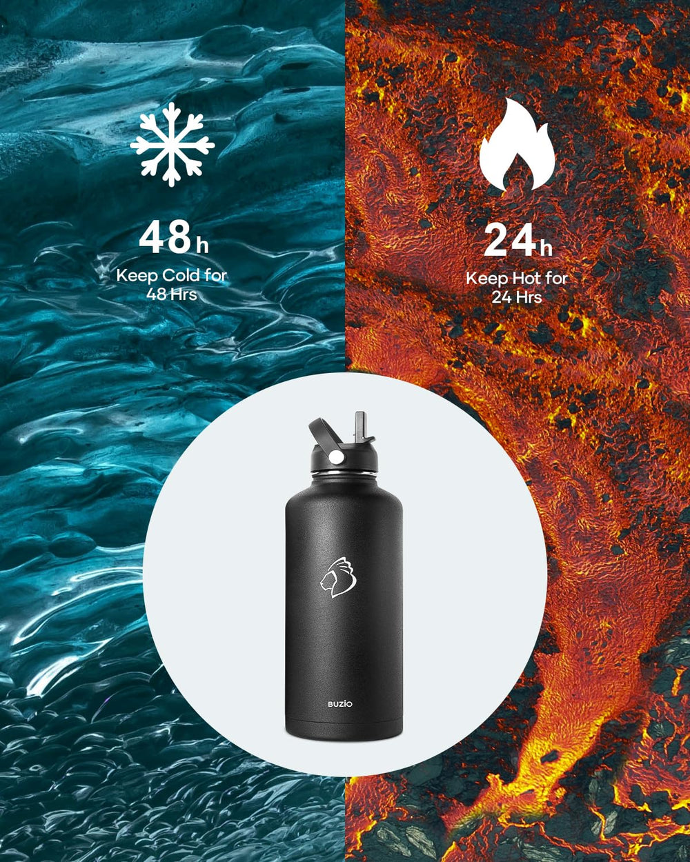 Vacuum Insulated Stainless Steel Water Bottle 87oz (Cold for 48 Hrs/Hot for 24 Hrs) Half Gallon BPA Free Double Wall Travel Mug/Flask for Outdoor Sports Hiking, Camping, Running, Black