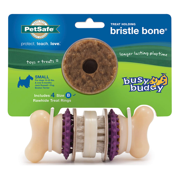 Busy Buddy Bristle Bone - Treat-Holding Toy for Dogs - Treat Rings Included - Treats Thoroughly Mixed During Bake to Prevent Choking - Rigorously Tested Ingredients - Purple, Small