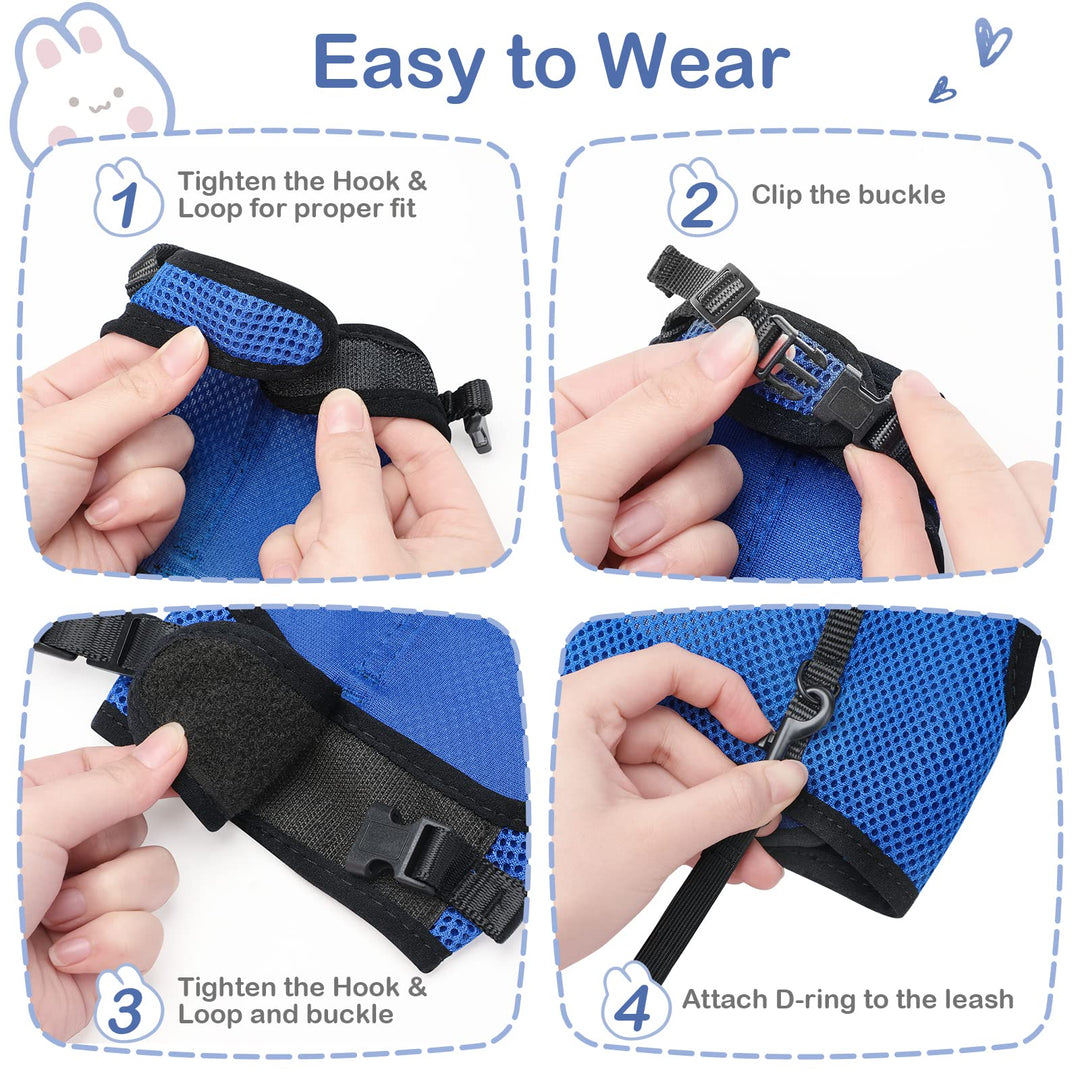 Bunny Rabbit Harness with Stretchy Leash Cute Adjustable Buckle Breathable Mesh Vest for Kitten Small Pets Walking (S(Chest:9.8-12.5 in), Blue)