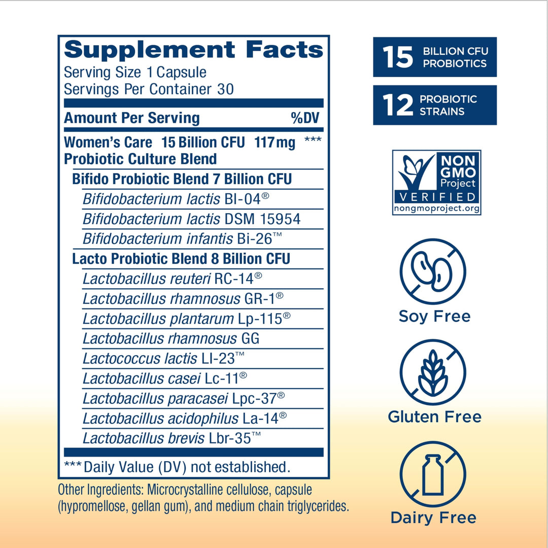 Women's Probiotic Capsules, Supports pH Balance for Women, Vaginal, Urinary, Digestive and Immune Health, L. Rhamnosus GG, Dairy, Soy and Gluten-Free, 15 Billion CFU - 30 Ct