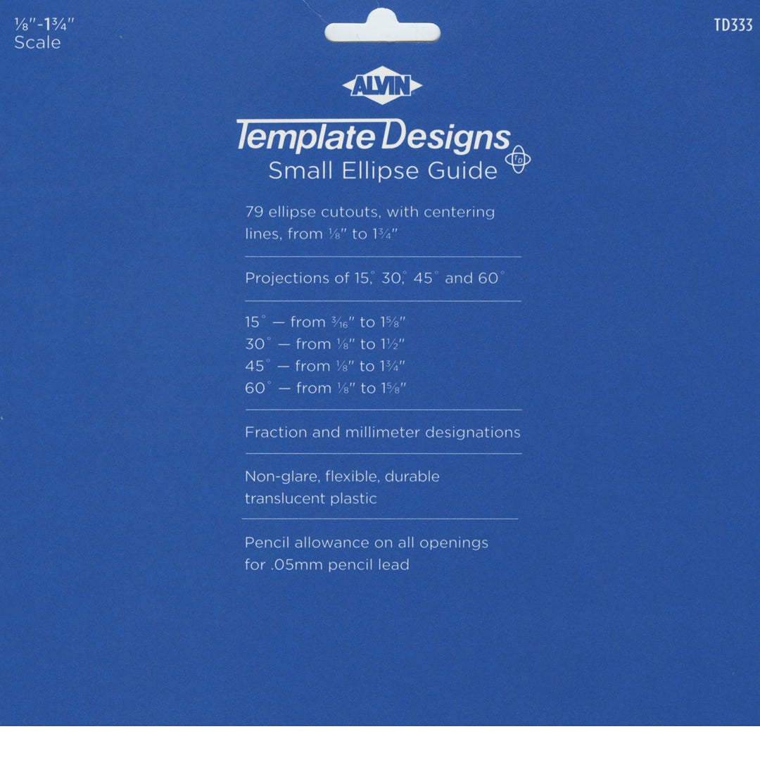 TD333, Multi-Purpose Small Ellipse Guide Template, Drawing and Drafting Tool - 79 Ellipses