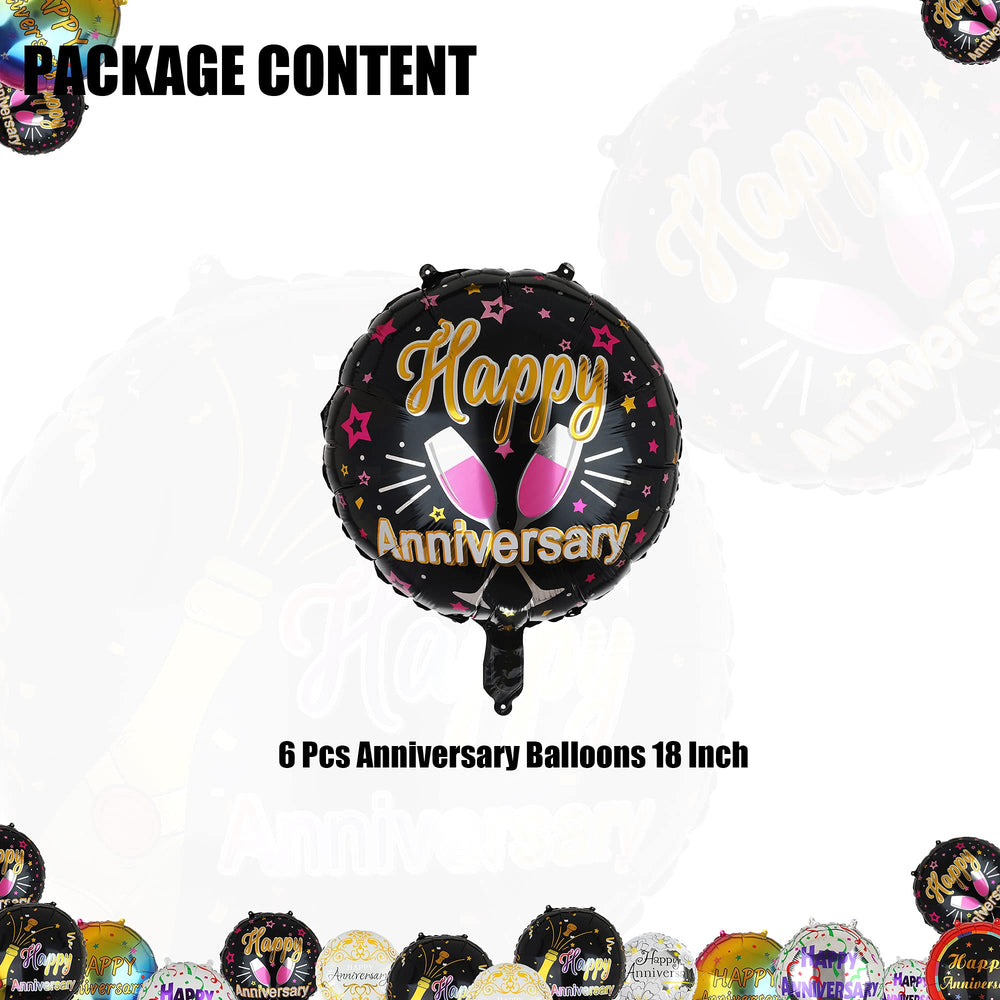 6 Pcs Anniversary Mylar Balloons Round Foil Helium Balloon Happy Birthday Party Decorations Supplies 18 Inch