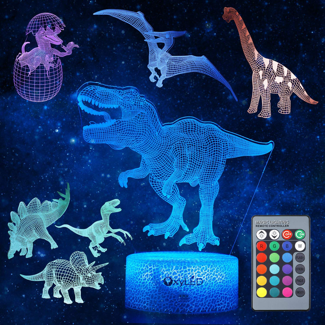 Dinosaur Toys for Boys - 5 Pcs Dinosaur Night Light for Kids, Dimmable with Remote Control & 16 Colors Changing & Smart Touch, Rechargeable Bedside Nursery Lamp, Christmas Birthday Gifts