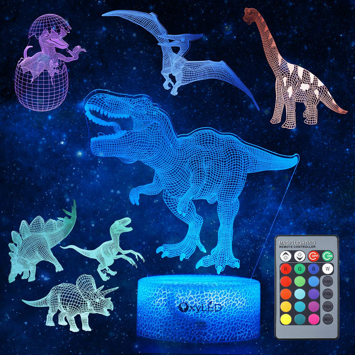 Dinosaur Toys for Boys - 5 Pcs Dinosaur Night Light for Kids, Dimmable with Remote Control & 16 Colors Changing & Smart Touch, Rechargeable Bedside Nursery Lamp, Christmas Birthday Gifts