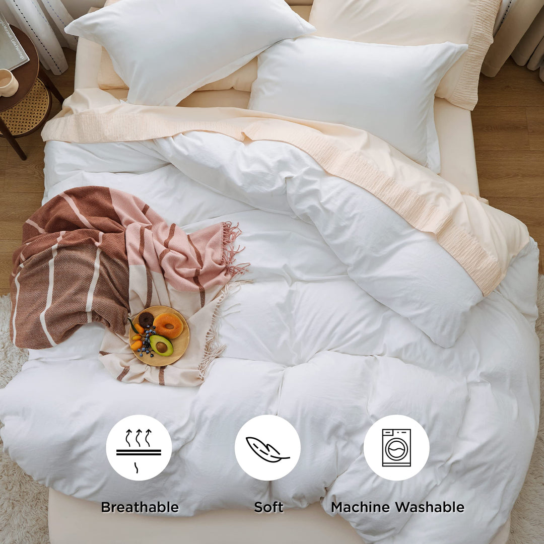 White Duvet Cover Queen Size - 3 Pieces Prewashed Extra Soft Bedding Set, Includes 1 Duvet Cover 90x90 Inches with Zipper Closure & 2 Pillow Shams, Comforter Not Included