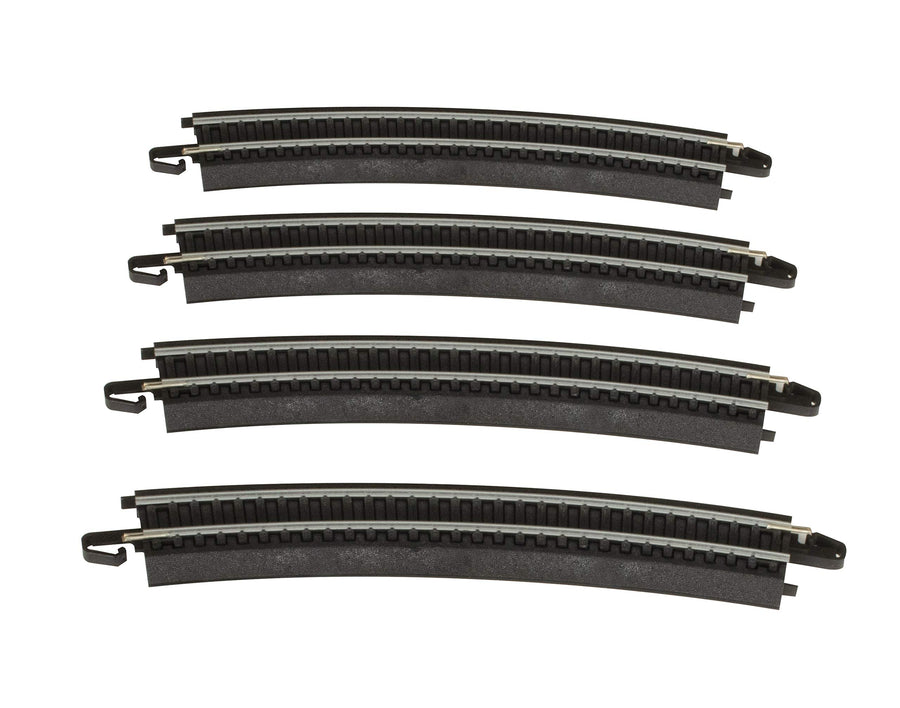Trains - Snap-Fit E-Z Track 18” Radius Curved Track (4/card) - Steel Alloy Rail With Black Roadbed - HO Scale